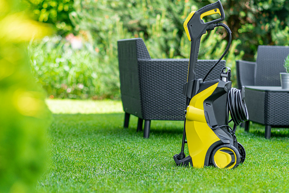 machine in the garden near sitting chair